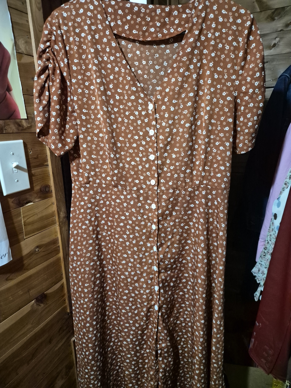 Rust Floral Button-Front Midi Dress